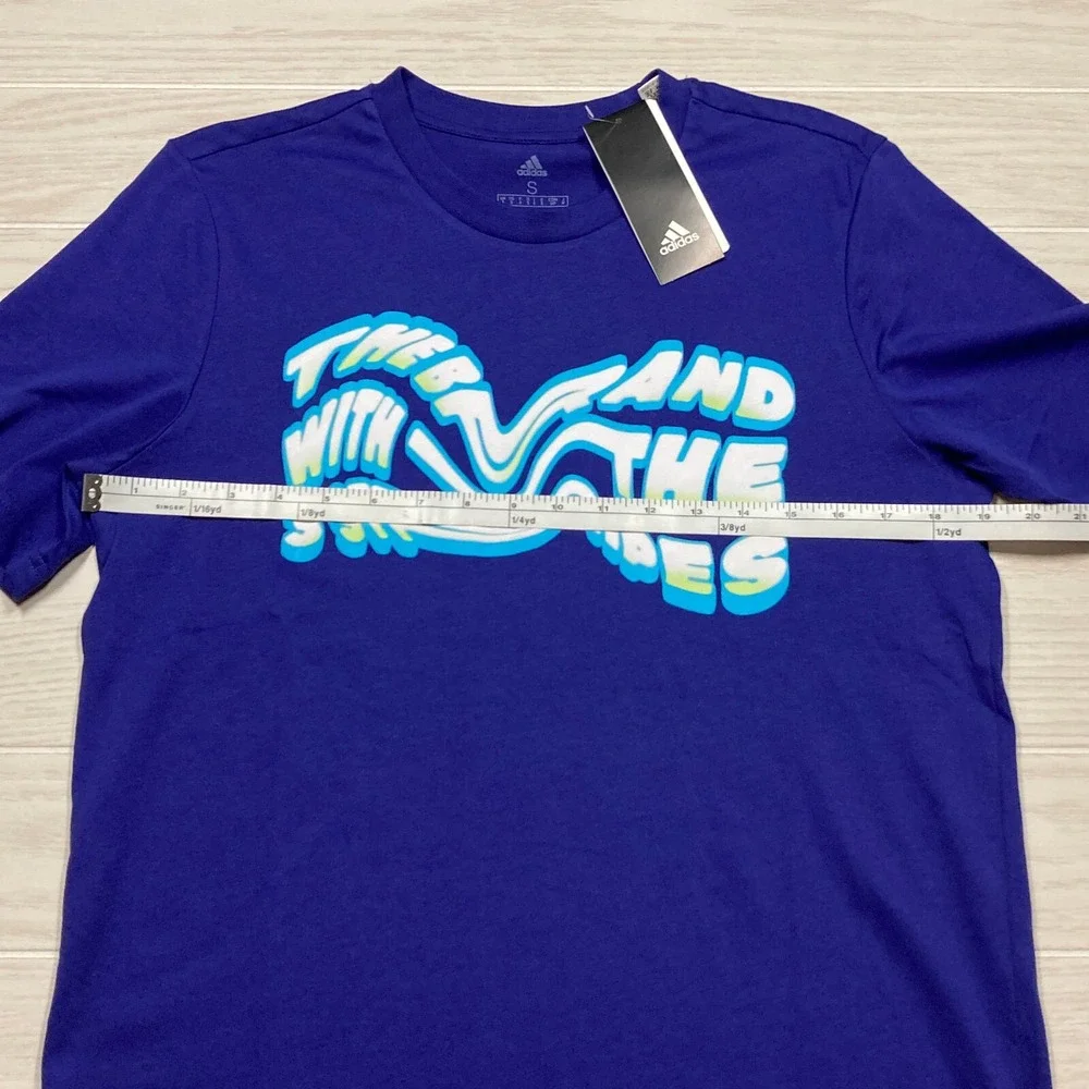 Adidas Men's Summer Heat Spellout‎ Logo T-Shirt Short Sleeve Indigo Size Small